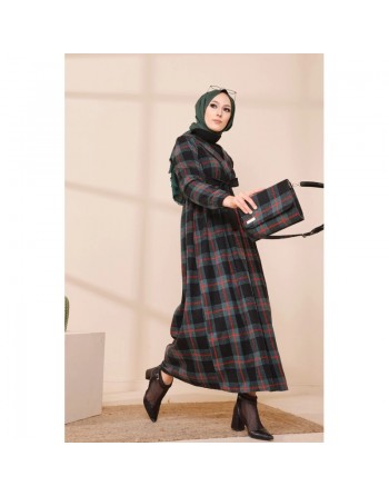 Ensemble Robe à carreaux avec sac à main assorti - Couleur vert émeraude 