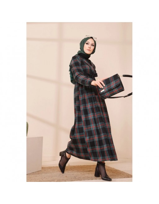 Ensemble Robe à carreaux avec sac à main assorti - Couleur vert émeraude Ensemble Robe à carreaux avec sac à main assorti - Couleur vert émeraude