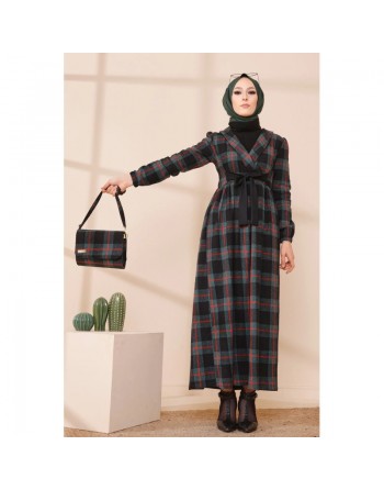 Ensemble Robe à carreaux avec sac à main assorti - Couleur vert émeraude 