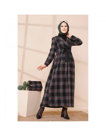 Ensemble Robe à carreaux avec sac à main assorti - Couleur vert émeraude 