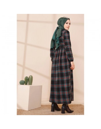 Ensemble Robe à carreaux avec sac à main assorti - Couleur vert émeraude 