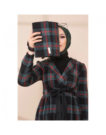 Ensemble Robe à carreaux avec sac à main assorti - Couleur vert émeraude 