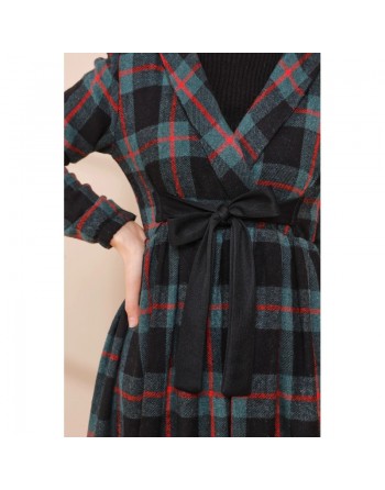 Ensemble Robe à carreaux avec sac à main assorti - Couleur vert émeraude 