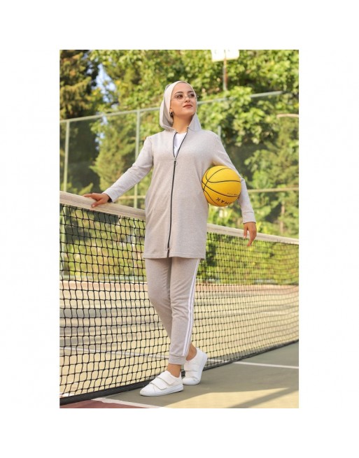 Survêtement femme deux pièces (Veste et son pantalon) - Couleur gris clair Survêtement femme deux pièces (Veste et son pantalon) - Couleur gris clair