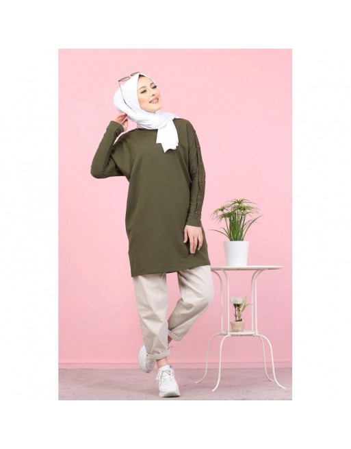 Tunique Casual Style Sweat-Shirt pour femme (Hijab moderne) - Couleur kaki 