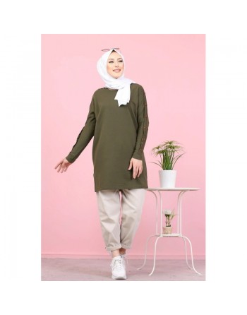 Tunique Casual Style Sweat-Shirt pour femme (Hijab moderne) - Couleur kaki 