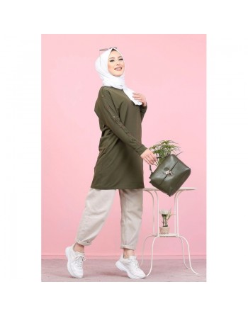 Tunique Casual Style Sweat-Shirt pour femme (Hijab moderne) - Couleur kaki 