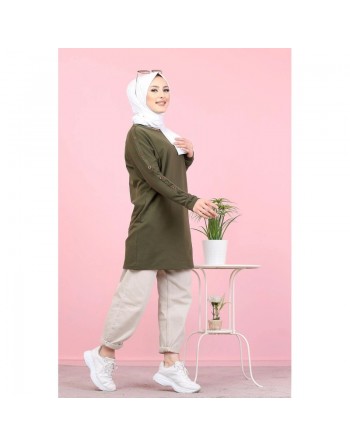 Tunique Casual Style Sweat-Shirt pour femme (Hijab moderne) - Couleur kaki 