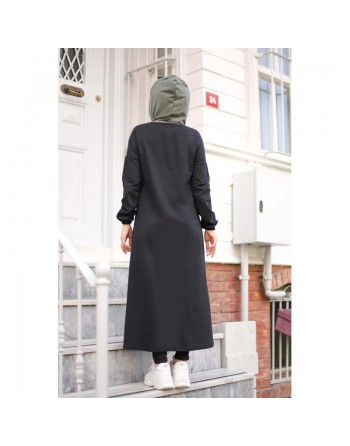 Cardigan long pour femme (Robe zippée à capuche style Sportswear pour femme voilée) - Couleur noir et kaki 