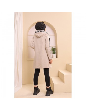 Sweatshirt long avec capuche style moderne décontracté et sport (Vetement voyage femme musulmane) - Couleur Beige 