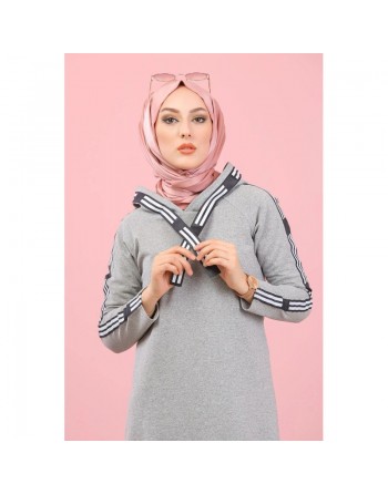 Sweatshirt long avec capuche style moderne décontracté et sport (Vetement voyage femme musulmane) - Couleur Gris 