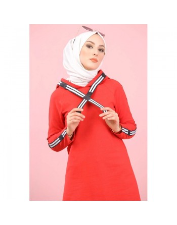 Sweatshirt long avec capuche style moderne décontracté et sport (Vetement voyage femme musulmane) - Couleur Rouge 