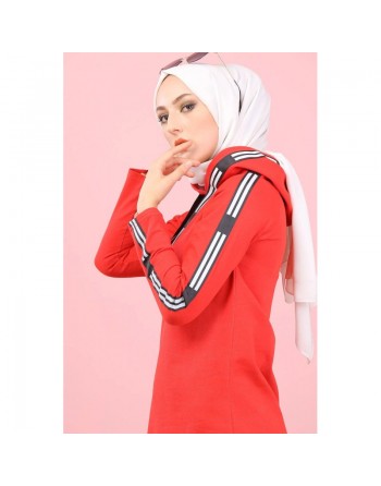 Sweatshirt long avec capuche style moderne décontracté et sport (Vetement voyage femme musulmane) - Couleur Rouge 