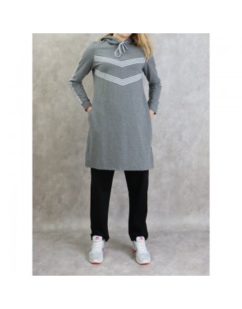 Sweat Shirt mi-long à capuche pour femme - Couleur gris 