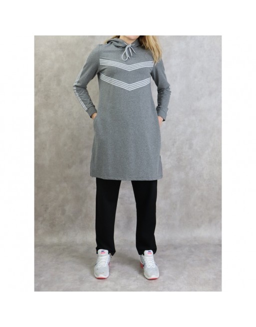 Sweat Shirt mi-long à capuche pour femme - Couleur gris Sweat Shirt mi-long à capuche pour femme - Couleur gris