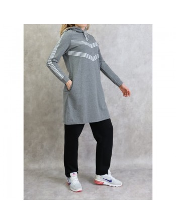 Sweat Shirt mi-long à capuche pour femme - Couleur gris 