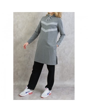 Sweat Shirt mi-long à capuche pour femme - Couleur gris 