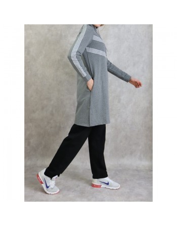 Sweat Shirt mi-long à capuche pour femme - Couleur gris 