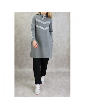 Sweat Shirt mi-long à capuche pour femme - Couleur gris 