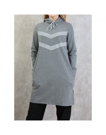 Sweat Shirt mi-long à capuche pour femme - Couleur gris 
