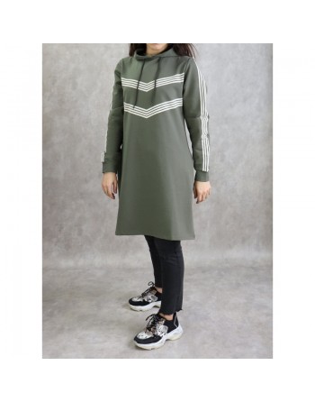 Sweat Shirt mi-long à capuche pour femme - Couleur Kaki 