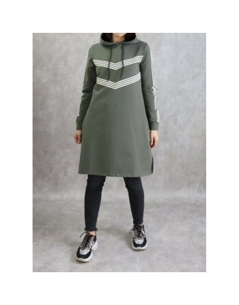 Sweat Shirt mi-long à capuche pour femme - Couleur Kaki 