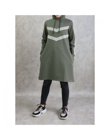 Sweat Shirt mi-long à capuche pour femme - Couleur Kaki 