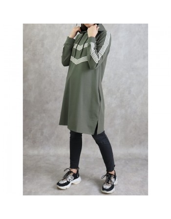 Sweat Shirt mi-long à capuche pour femme - Couleur Kaki 