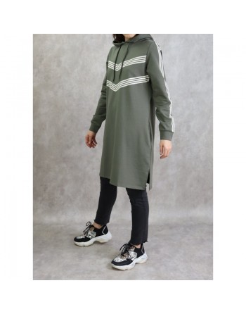 Sweat Shirt mi-long à capuche pour femme - Couleur Kaki 