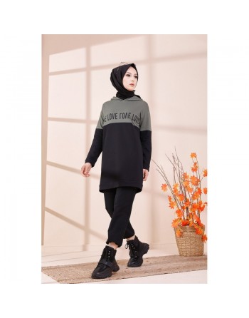 Tunique avec capuche pour femme (Vêtement hijab et Sweat moderne) - Couleur kaki 