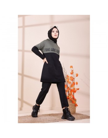 Tunique avec capuche pour femme (Vêtement hijab et Sweat moderne) - Couleur kaki 
