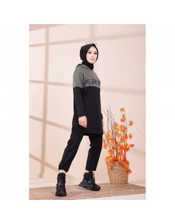 Tunique avec capuche pour femme (Vêtement hijab et Sweat moderne) - Couleur kaki 