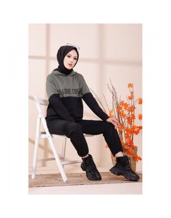 Tunique avec capuche pour femme (Vêtement hijab et Sweat moderne) - Couleur kaki 