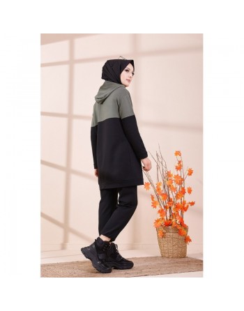Tunique avec capuche pour femme (Vêtement hijab et Sweat moderne) - Couleur kaki 