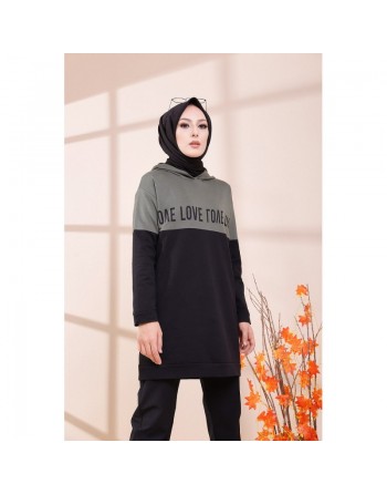 Tunique avec capuche pour femme (Vêtement hijab et Sweat moderne) - Couleur kaki 