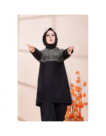Tunique avec capuche pour femme (Vêtement hijab et Sweat moderne) - Couleur kaki 