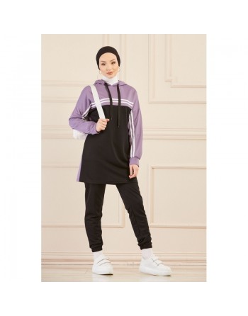 Survêtement femme (Vêtement Sport Hijab - Boutique en ligne - France) - Couleur noir et lilas 