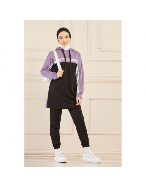 Survêtement femme (Vêtement Sport Hijab - Boutique en ligne - France) - Couleur noir et lilas 