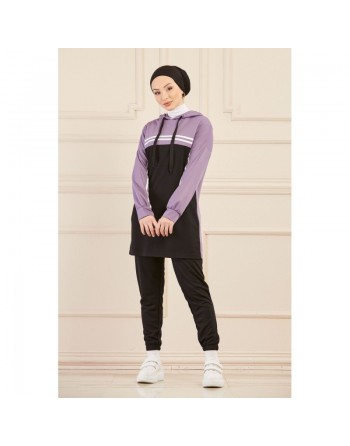 Survêtement femme (Vêtement Sport Hijab - Boutique en ligne - France) - Couleur noir et lilas 