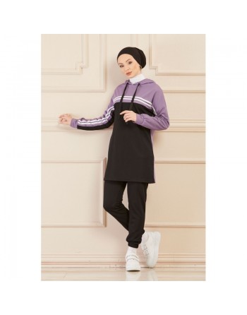 Survêtement femme (Vêtement Sport Hijab - Boutique en ligne - France) - Couleur noir et lilas 