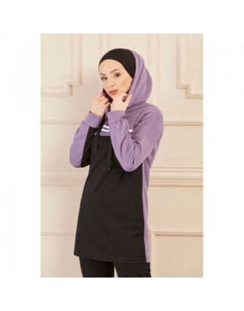 Survêtement femme (Vêtement Sport Hijab - Boutique en ligne - France) - Couleur noir et lilas 