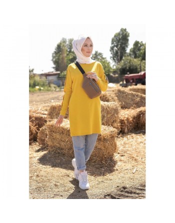 Tunique Casual Style Sweat-Shirt pour femme (Tenue Hijab moderne) - Couleur Jaune Moutarde 