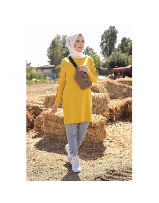 Tunique Casual Style Sweat-Shirt pour femme (Tenue Hijab moderne) - Couleur Jaune Moutarde 