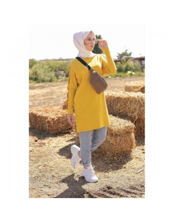 Tunique Casual Style Sweat-Shirt pour femme (Tenue Hijab moderne) - Couleur Jaune Moutarde 