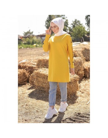 Tunique Casual Style Sweat-Shirt pour femme (Tenue Hijab moderne) - Couleur Jaune Moutarde 
