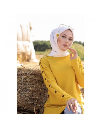 Tunique Casual Style Sweat-Shirt pour femme (Tenue Hijab moderne) - Couleur Jaune Moutarde 