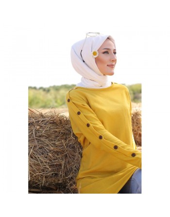 Tunique Casual Style Sweat-Shirt pour femme (Tenue Hijab moderne) - Couleur Jaune Moutarde 