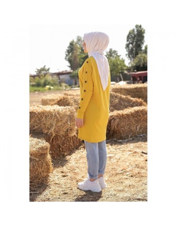 Tunique Casual Style Sweat-Shirt pour femme (Tenue Hijab moderne) - Couleur Jaune Moutarde 