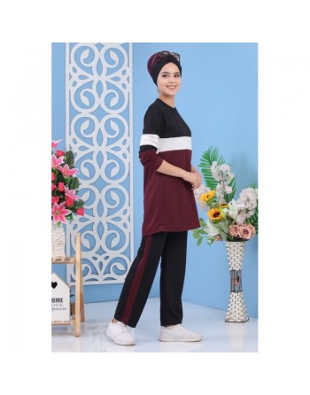 Ensemble survêtement 2 pièces de couleur aubergine - Vêtement moderne et décontracté et sport pour femme 
