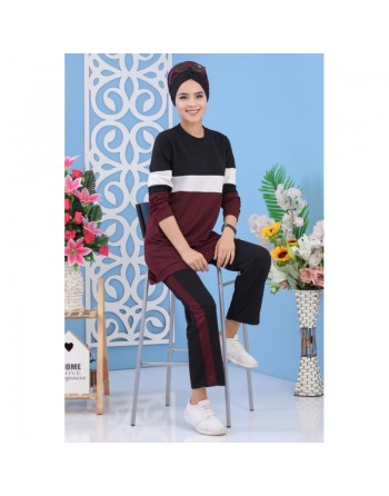 Ensemble survêtement 2 pièces de couleur aubergine - Vêtement moderne et décontracté et sport pour femme 